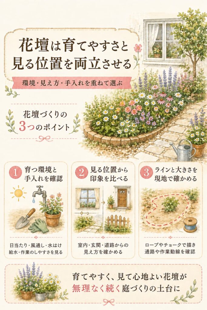 花壇は育てやすさと見る位置を両立させる