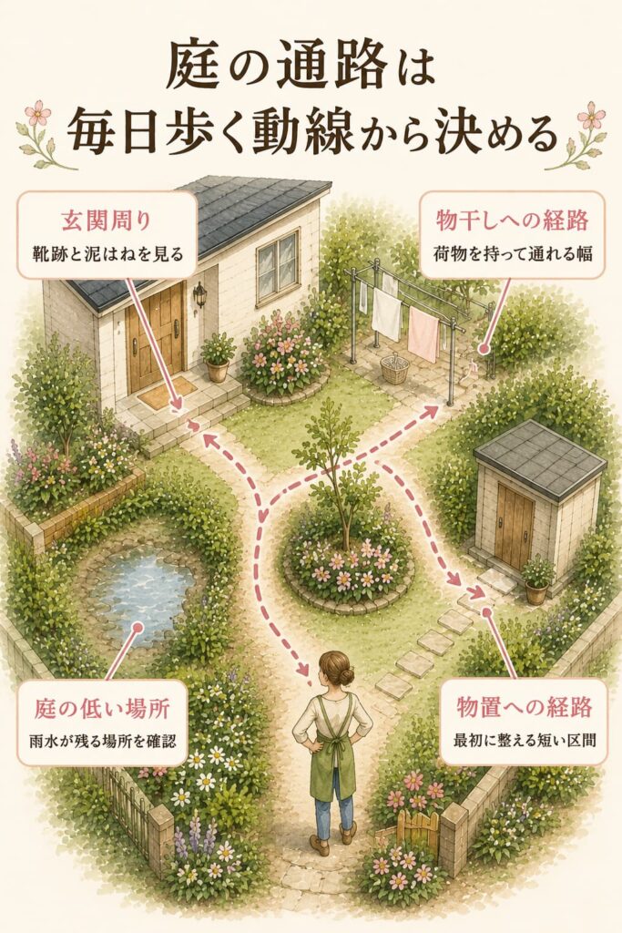 庭の通路は毎日歩く動線から決める