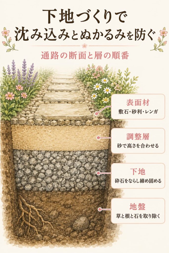 下地づくりで沈み込みとぬかるみを防ぐ