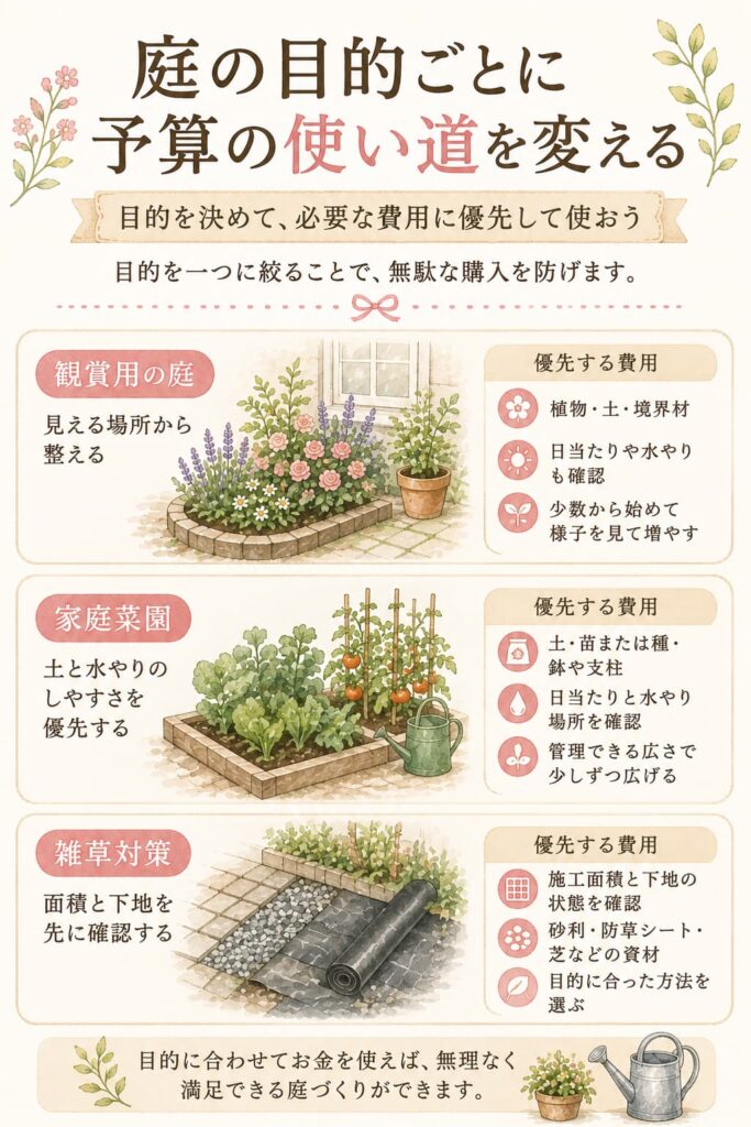 庭の目的ごとに予算の使い道を変える