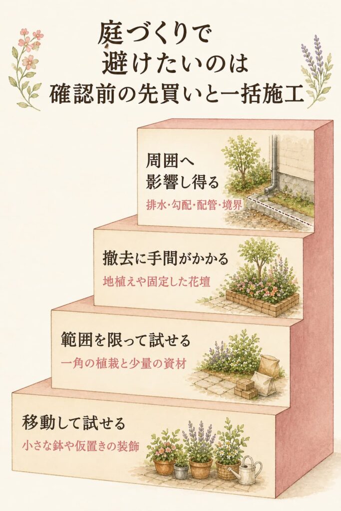 庭づくりで避けたいのは確認前の先買いと一括施工