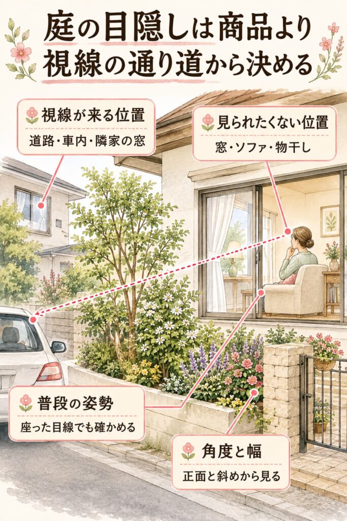 庭の目隠しは商品より視線の通り道から決める