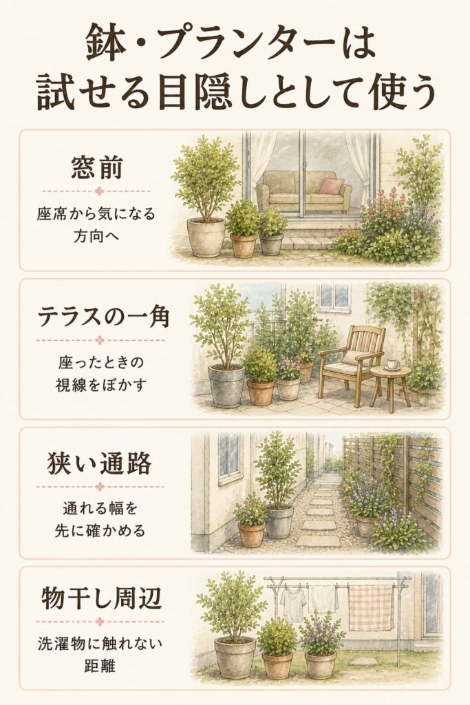 鉢・プランターは試せる目隠しとして使う