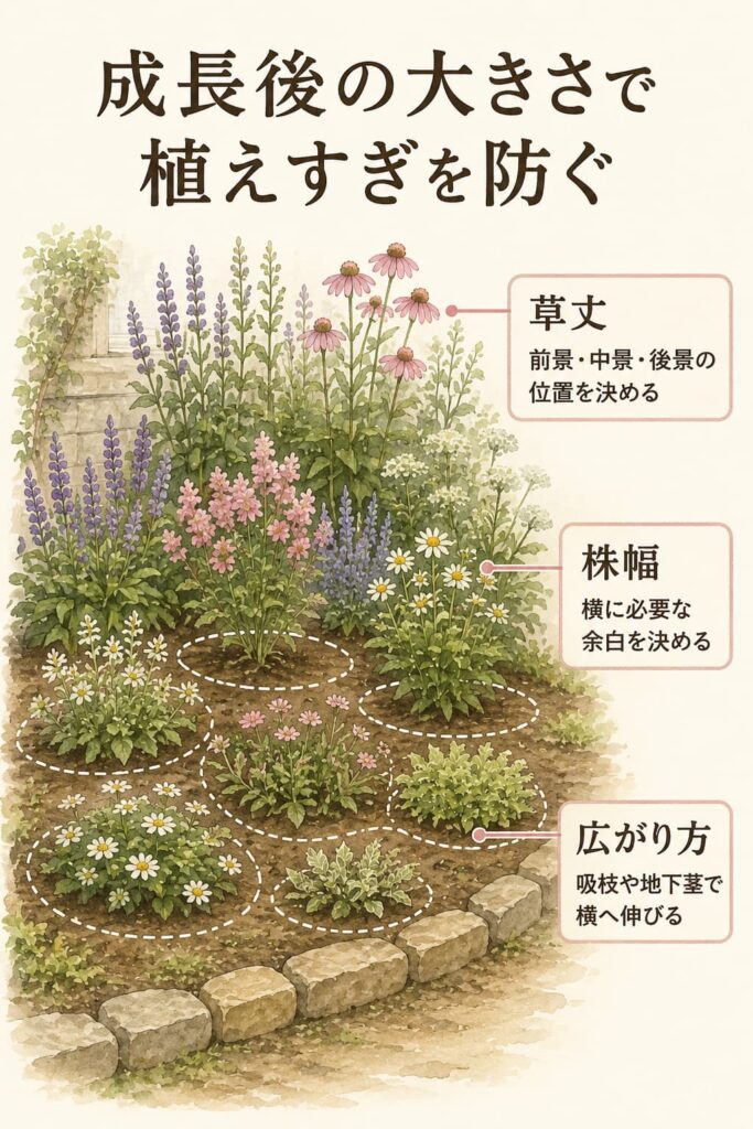 成長後の大きさで植えすぎを防ぐ