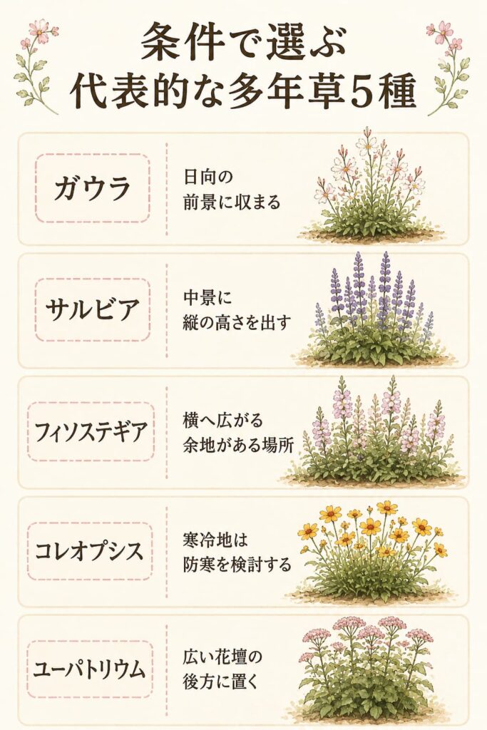 条件で選ぶ代表的な多年草5種