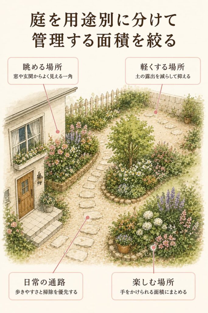 庭を用途別に分けて管理する面積を絞る