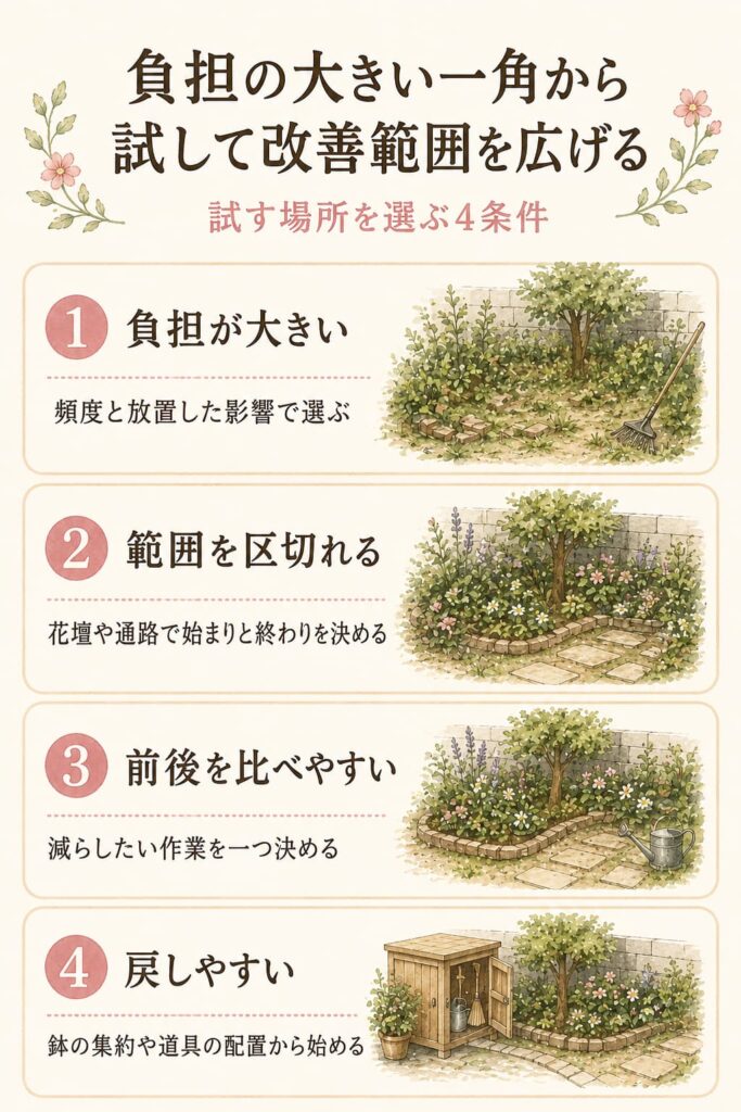 負担の大きい一角から試して改善範囲を広げる